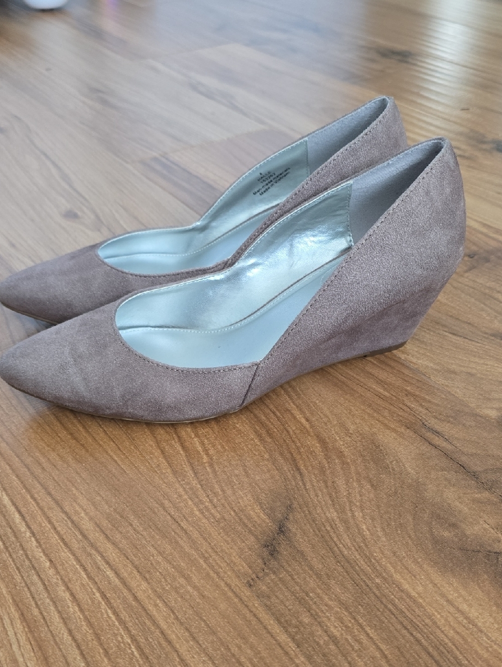 x-appeal Taupe Suede Pointed-Toe Wedge Pumps